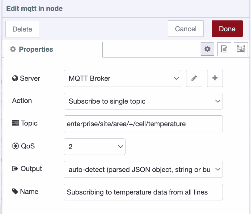 MQTT In node — subscribing to a topic