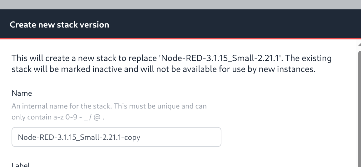 Screenshot of Stack Name
